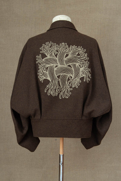 Jacket 191B- Wool100% Tweed 4535 Print- Embroidery Rope- Brown