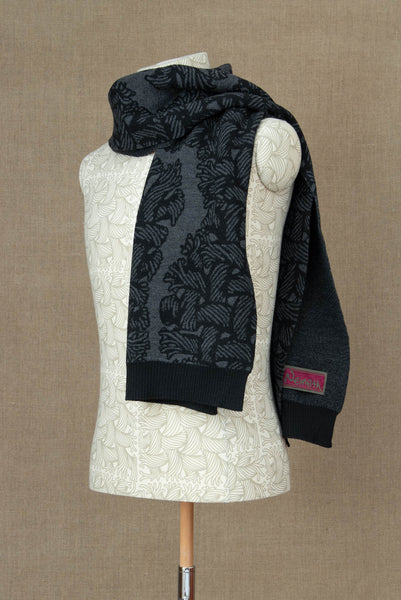 Knit Scarf- Wool100% Jacquard Knit- Isle Rope- Dark Grey