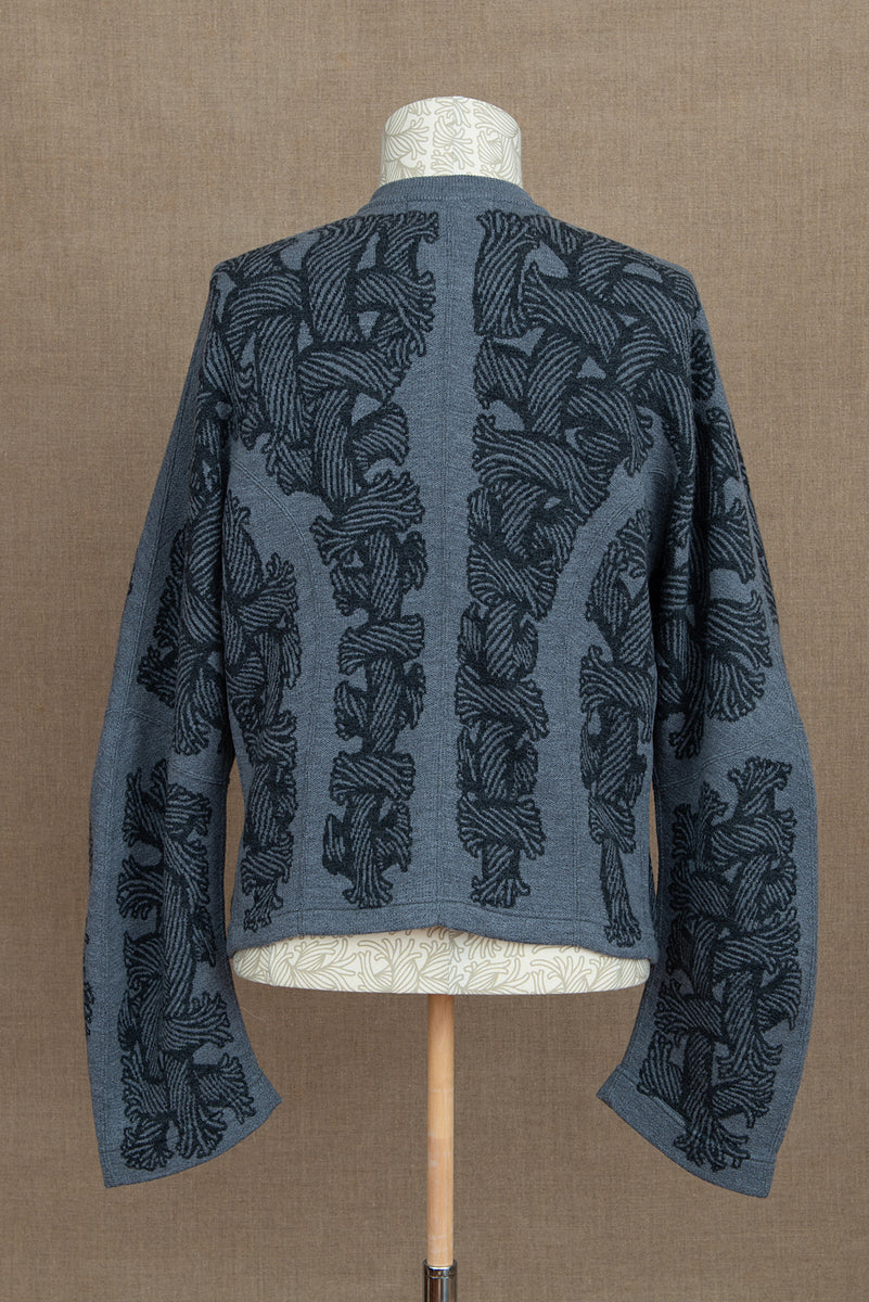 Knit Cardigan 203K- Wool100% Jacquard Knit- 203K Rope- Light Grey