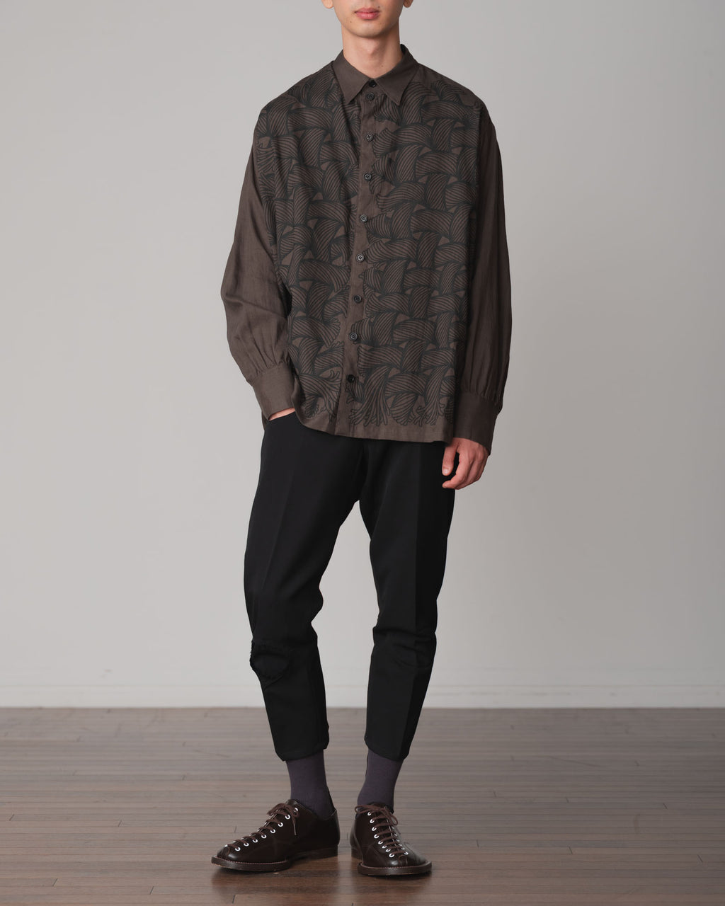 Shirt 893- Linen100% 221- 89 Pattern Rope Print- Grey