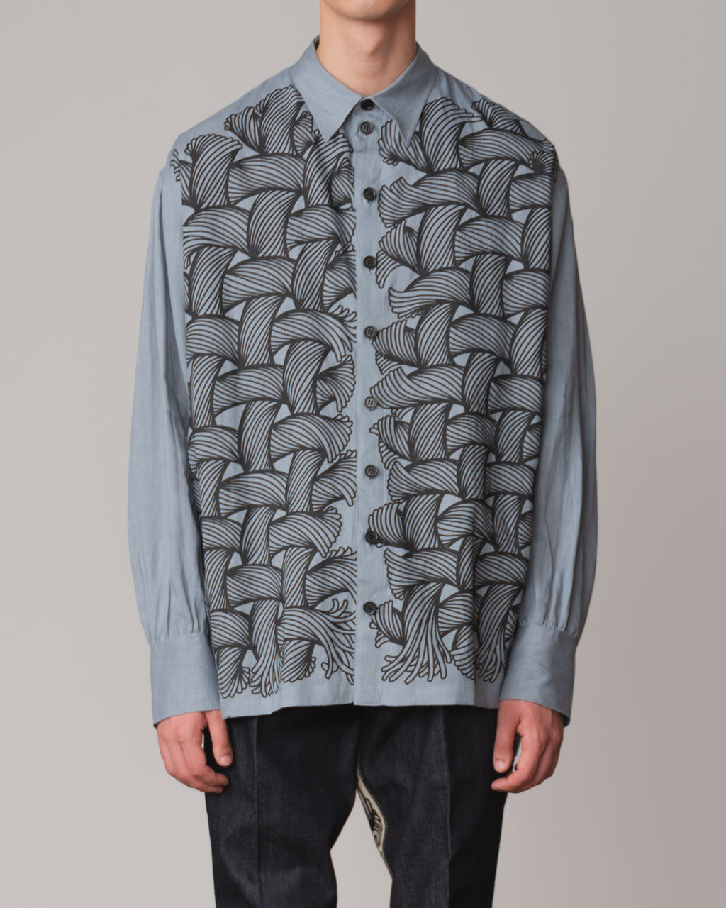 Shirt 893- Linen100% 221- 89 Pattern Rope Print- Ash Blue