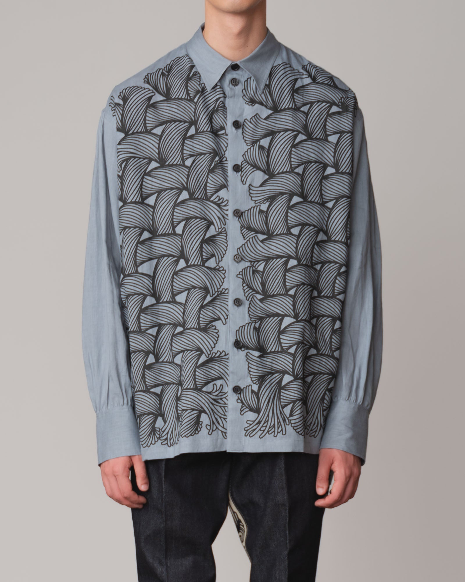 Shirt 893- Linen100% 221- 89 Pattern Rope Print- Ash Blue