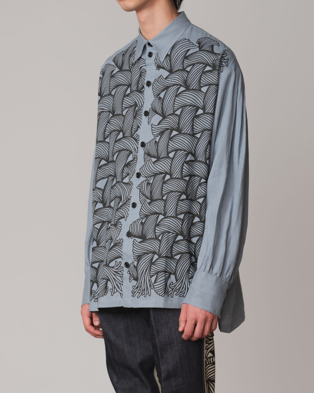 Shirt 893- Linen100% 221- 89 Pattern Rope Print- Ash Blue