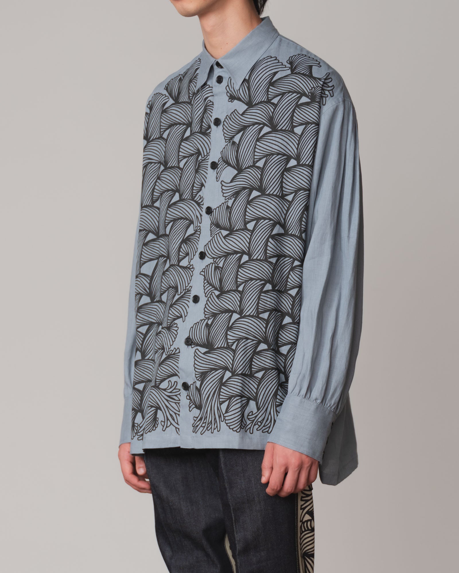 Shirt 893- Linen100% 221- 89 Pattern Rope Print- Ash Blue