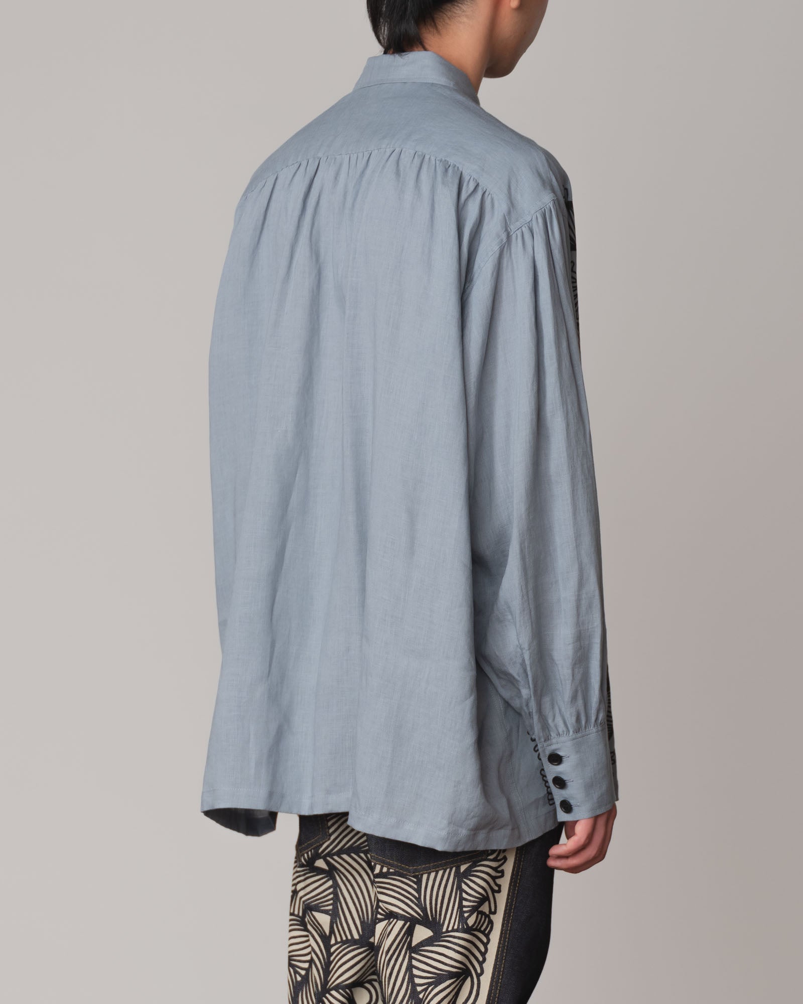 Shirt 893- Linen100% 221- 89 Pattern Rope Print- Ash Blue