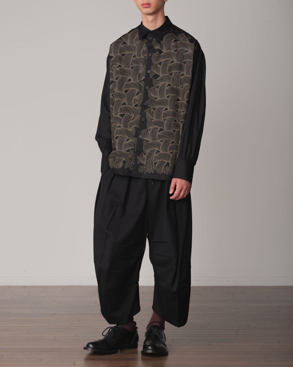Shirt 893- Linen100% 221- 89 Pattern Rope Print- Black
