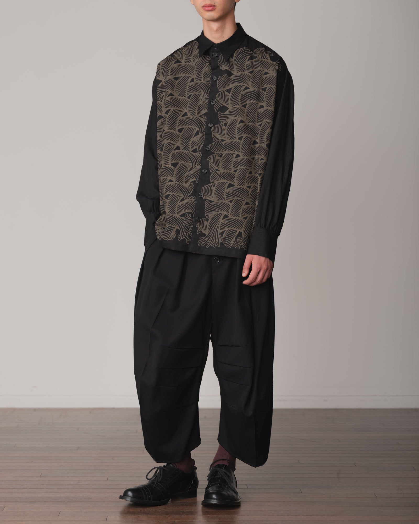 Shirt 893- Linen100% 221- 89 Pattern Rope Print- Black