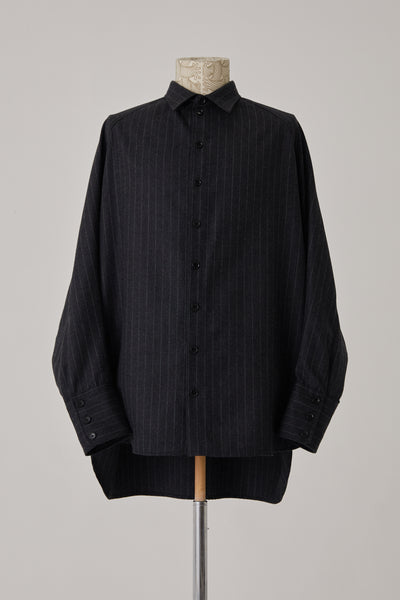 Shirt 988R- Wool100% Pin Stripe- Lilly Print- Charcoal