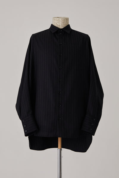 Shirt 988R- Wool100% Pin Stripe- Lilly Print- Black