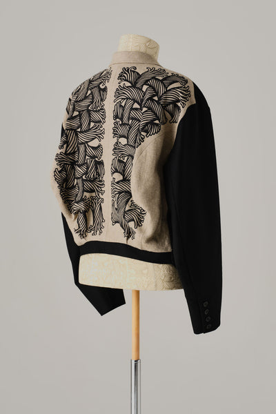 Jacket 28- Mix Wool100% Army Serge/Linen100%- 28 Pattern Rope- Black/Natural