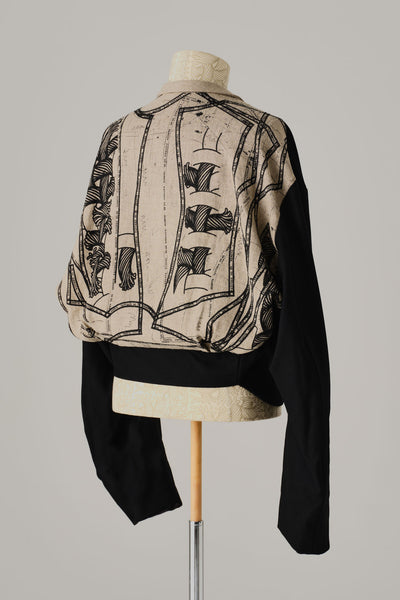 Jacket 1- Mix Wool100% Army Serge/Linen100%- Multi Pattern Rope- Black/Natural