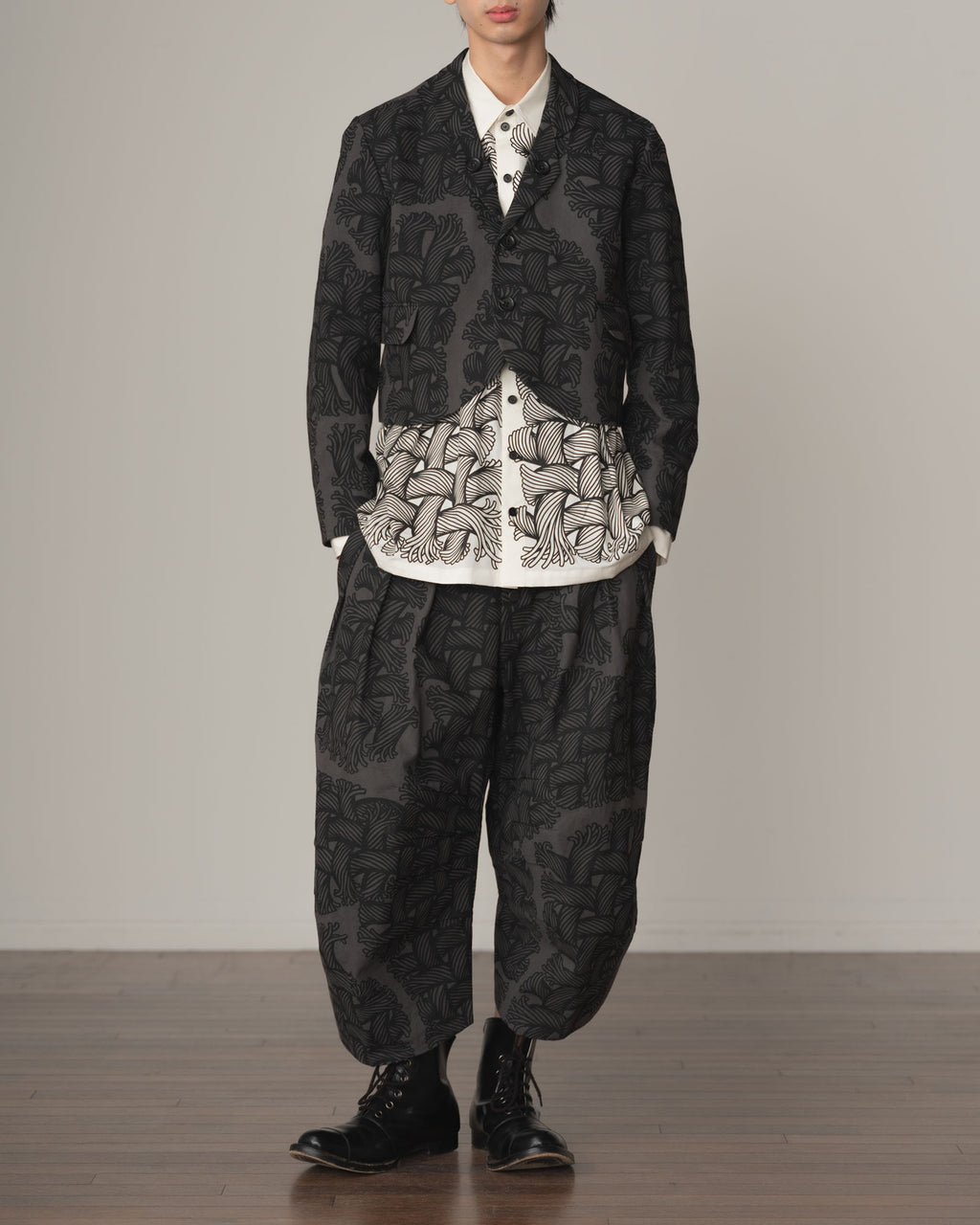 Jacket 5180- Cotton100% Oxford Print- Isle Rope Print- Grey
