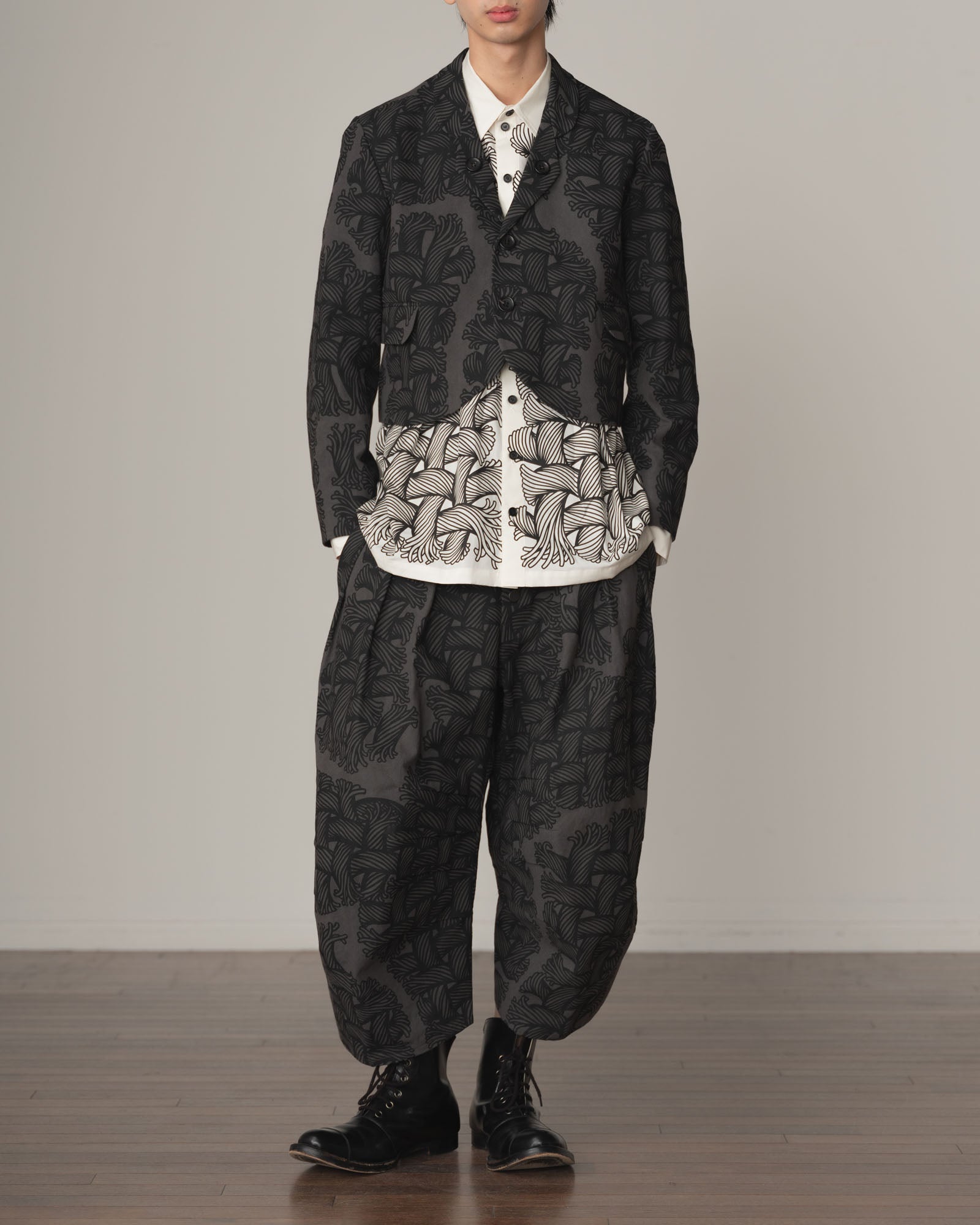Jacket 5180- Cotton100% Oxford Print- Isle Rope Print- Grey