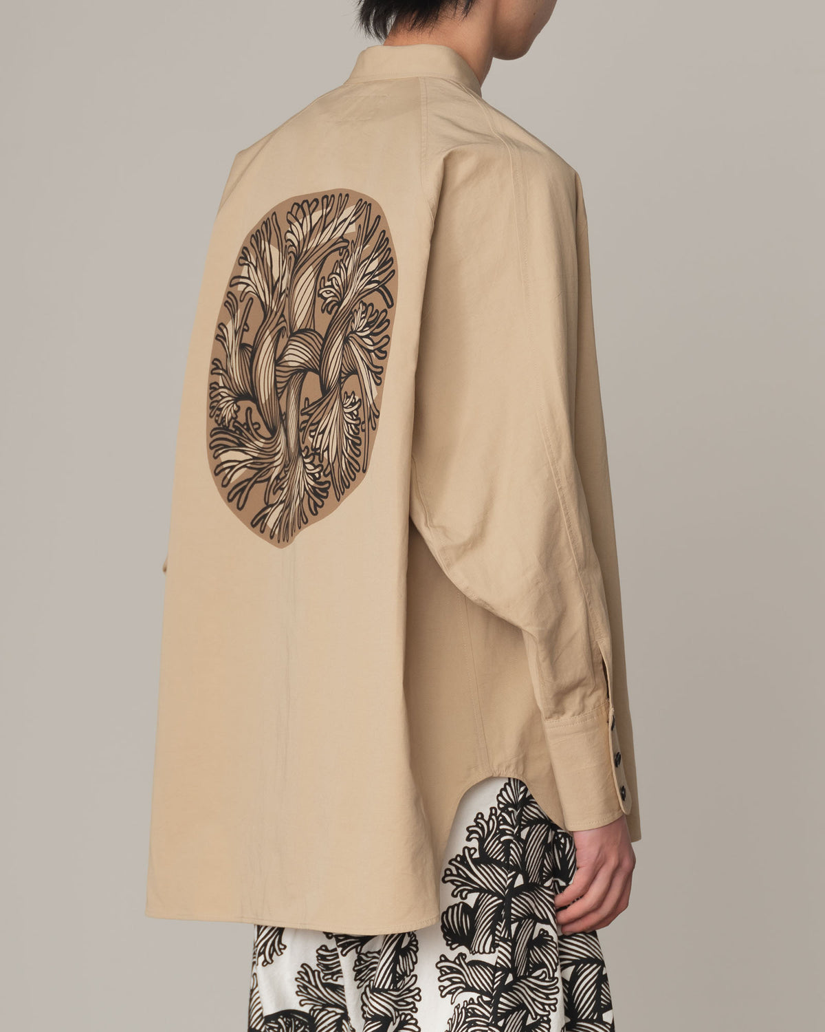 Shirt 988R- Cotton79% Linen21%- Cutout Rope Print- Oval Print- Beige