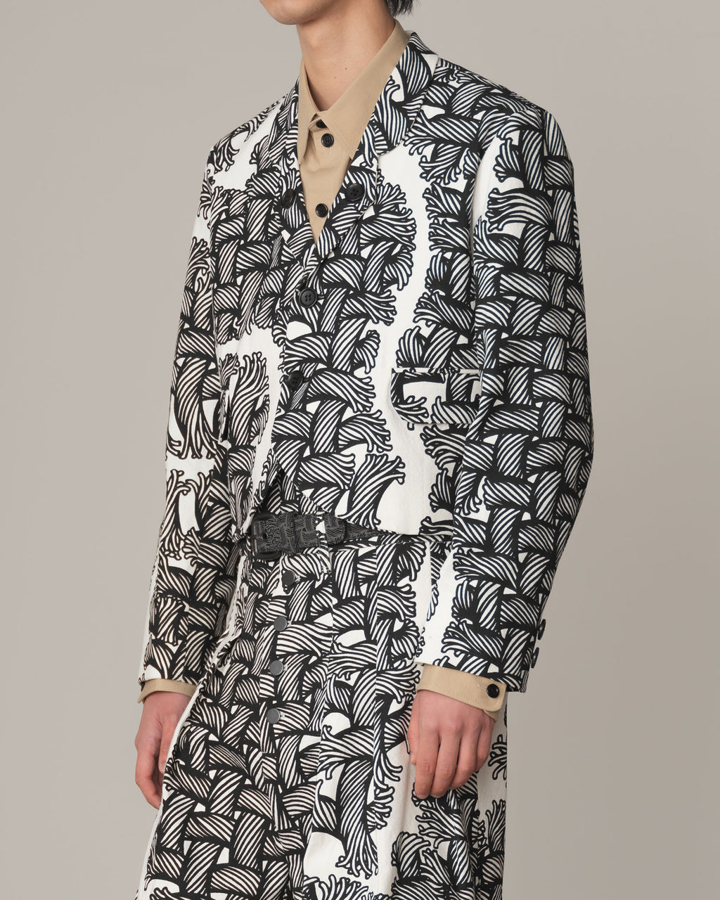 Jacket 5180- Cotton100% Oxford Print- Isle Rope Print- Off White
