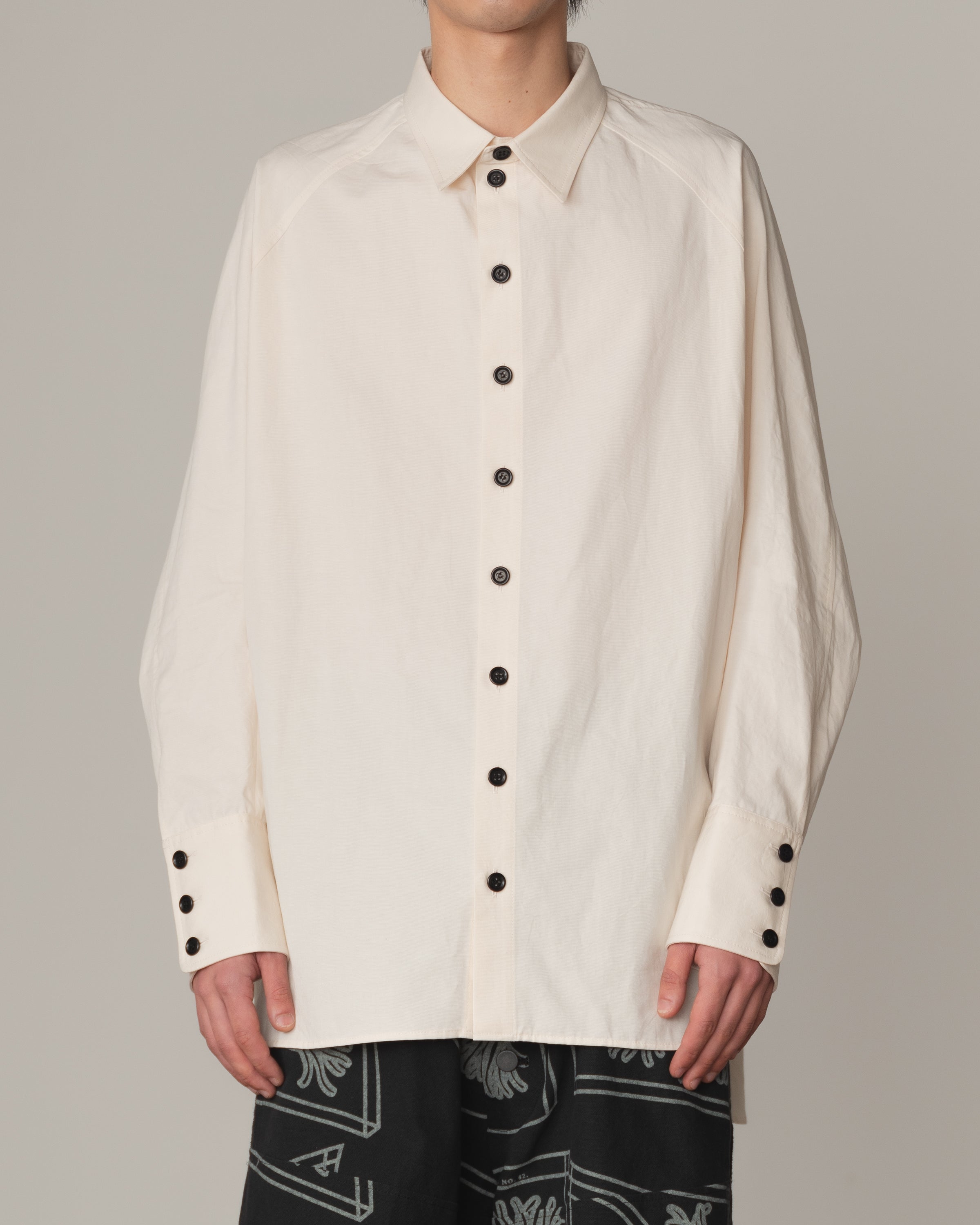 Shirt 988R- Cotton79% Linen21%- Cutout Rope Print- Oval Print- Natural
