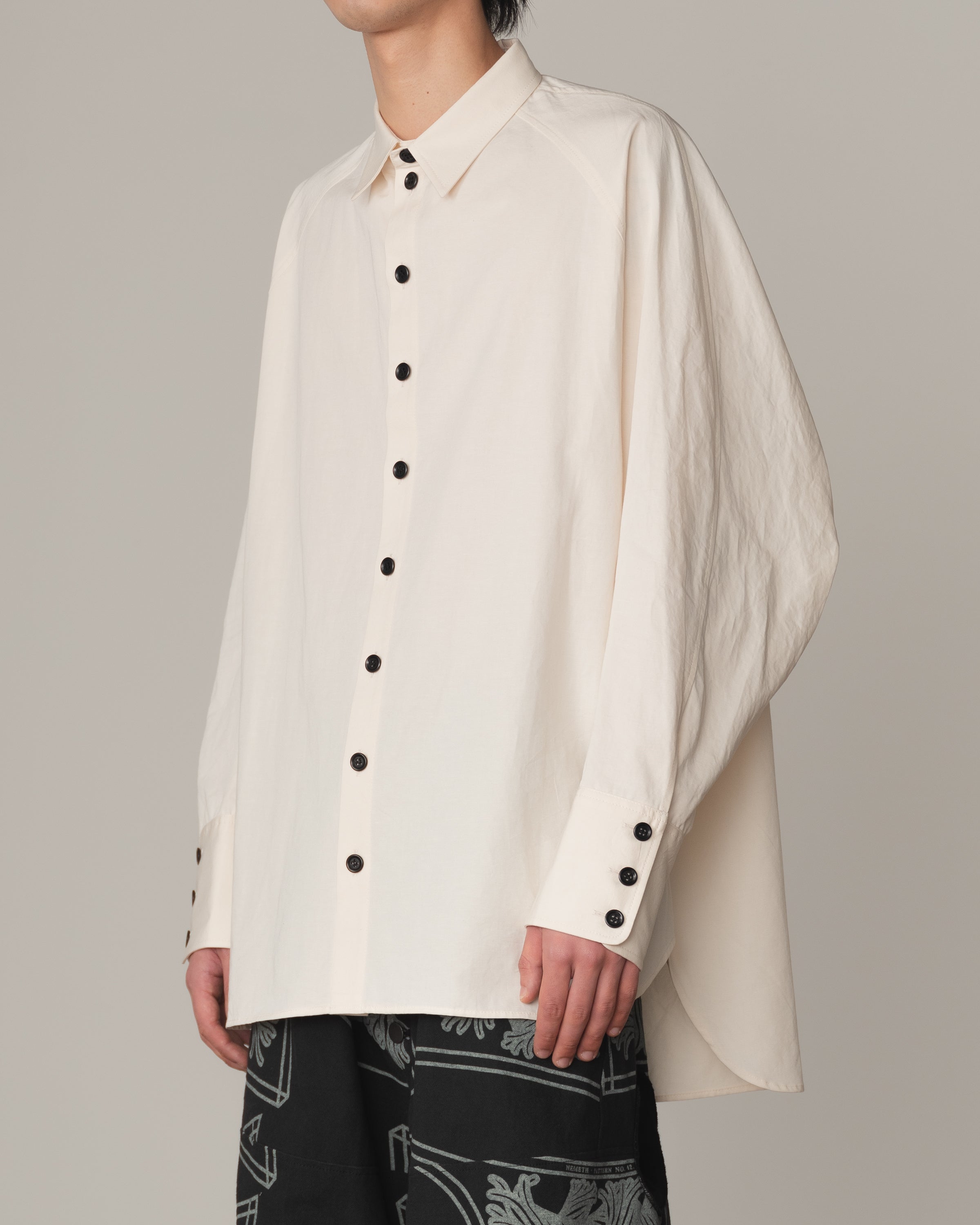 Shirt 988R- Cotton79% Linen21%- Cutout Rope Print- Oval Print- Natural
