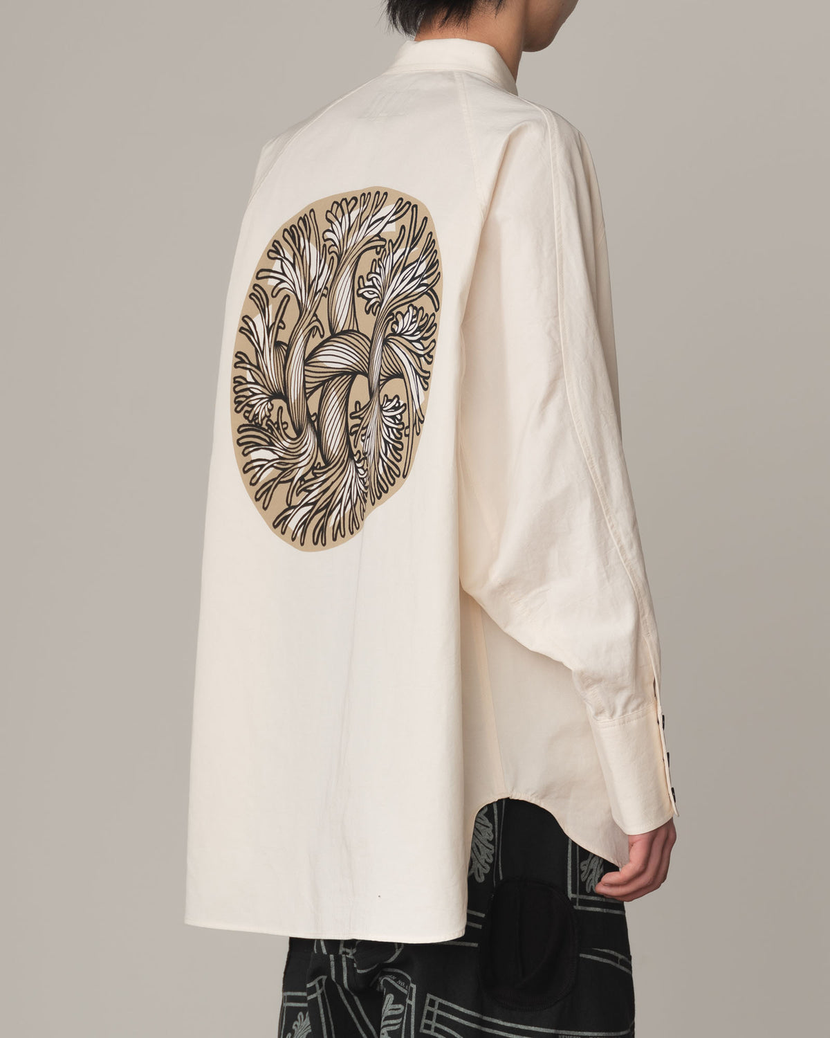 Shirt 988R- Cotton79% Linen21%- Cutout Rope Print- Oval Print- Natural