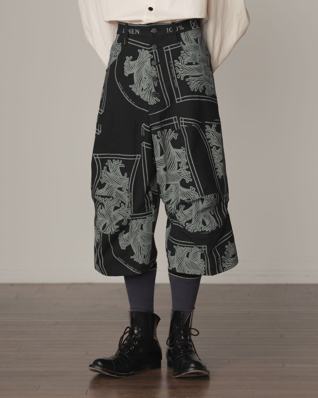 Trousers 103D- Cotton100% Oxford Print- Pattern Rope Print- Black