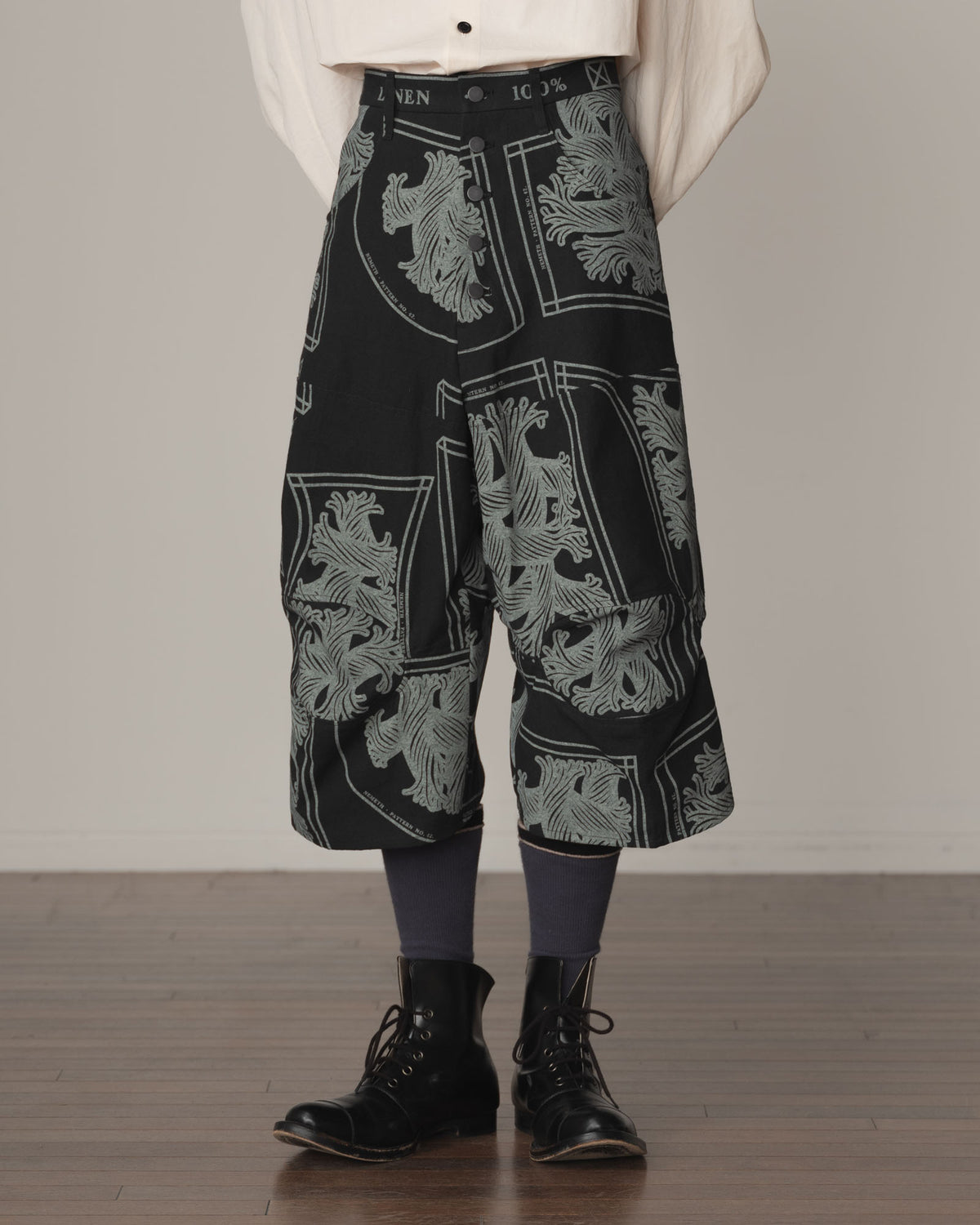 Trousers 103D- Cotton100% Oxford Print- Pattern Rope Print- Black