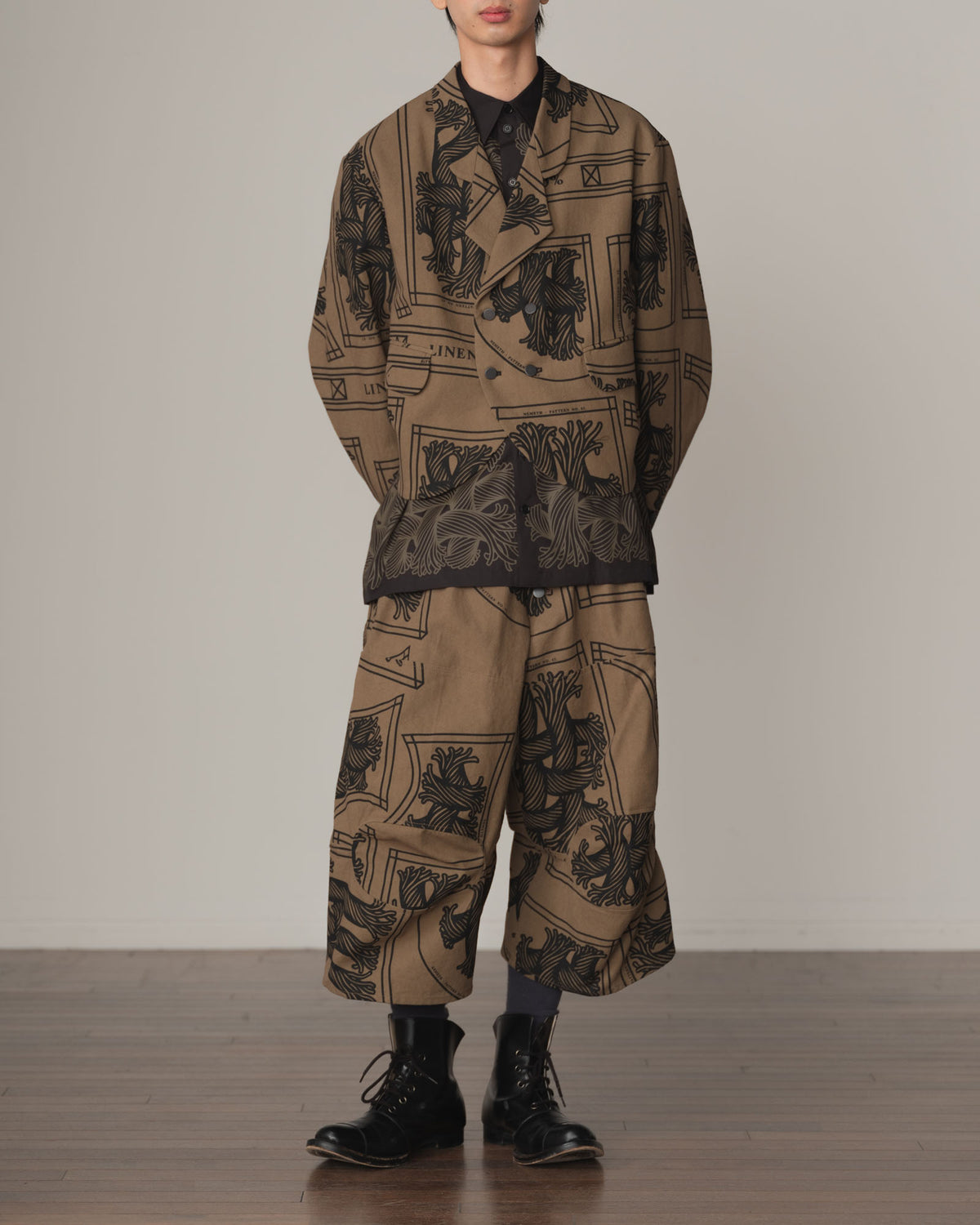 Trousers 103D- Cotton100% Oxford Print- Pattern Rope Print- Light Brown