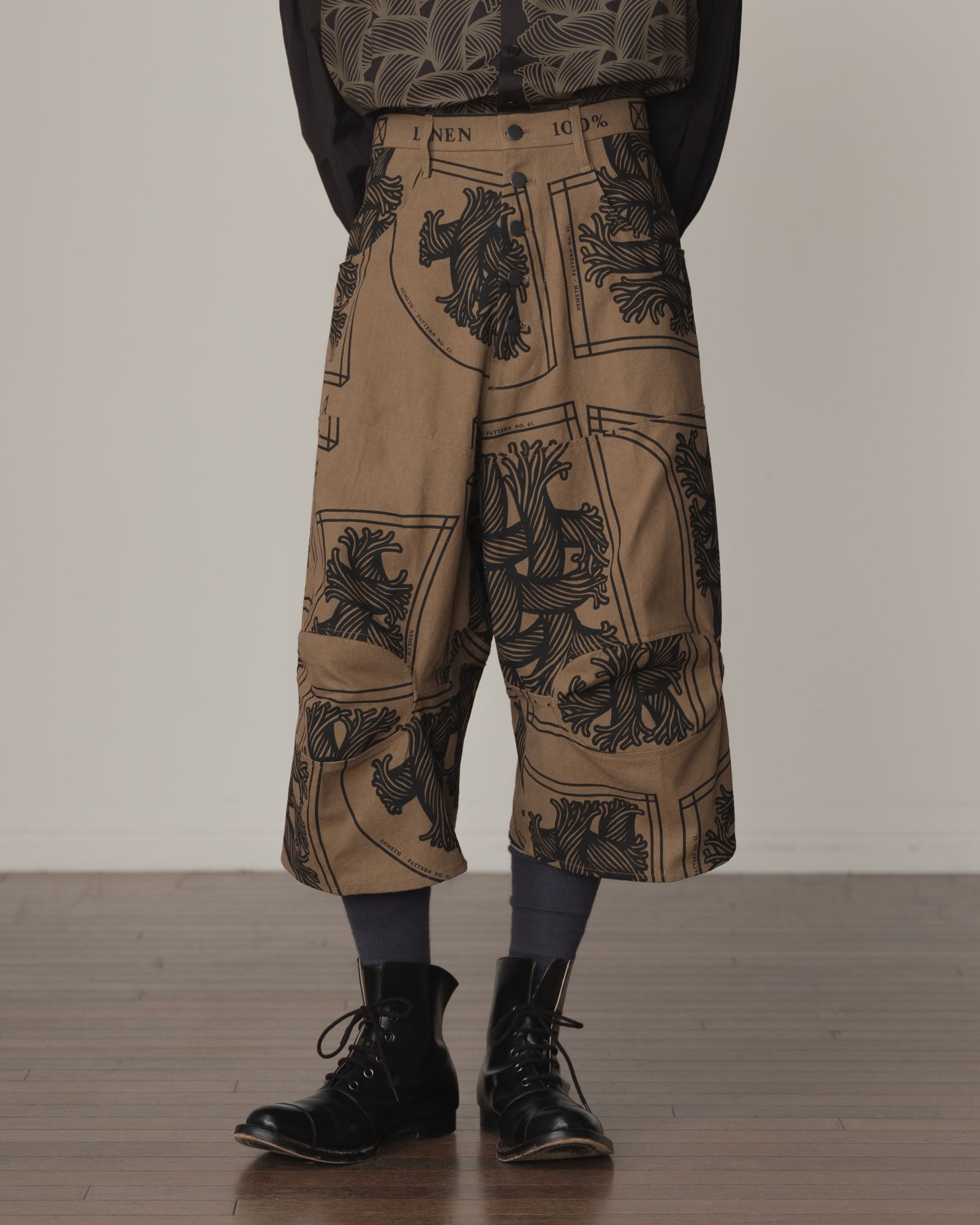 Trousers 103D- Cotton100% Oxford Print- Pattern Rope Print- Light Brown
