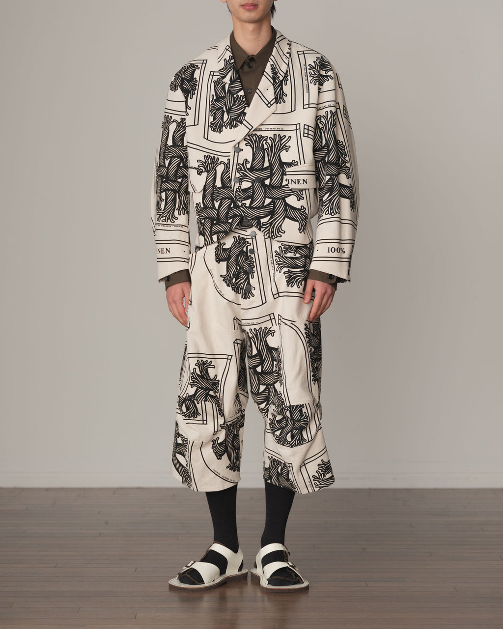 Trousers 103D- Cotton100% Oxford Print- Pattern Rope Print- Natural