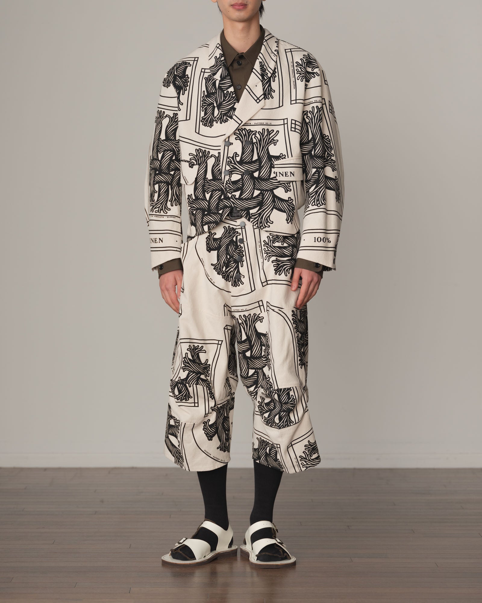 Trousers 103D- Cotton100% Oxford Print- Pattern Rope Print- Natural