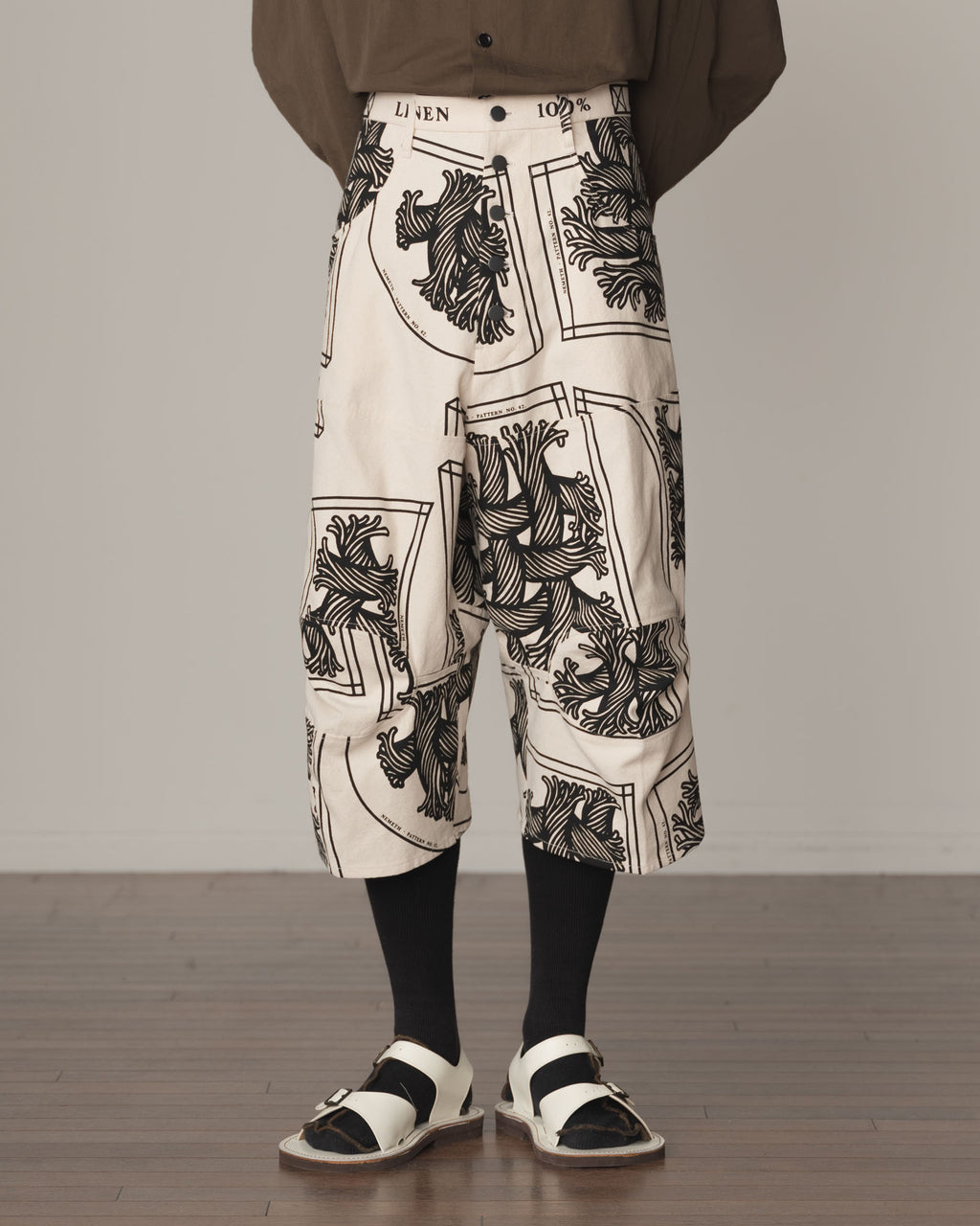 Trousers 103D- Cotton100% Oxford Print- Pattern Rope Print- Natural
