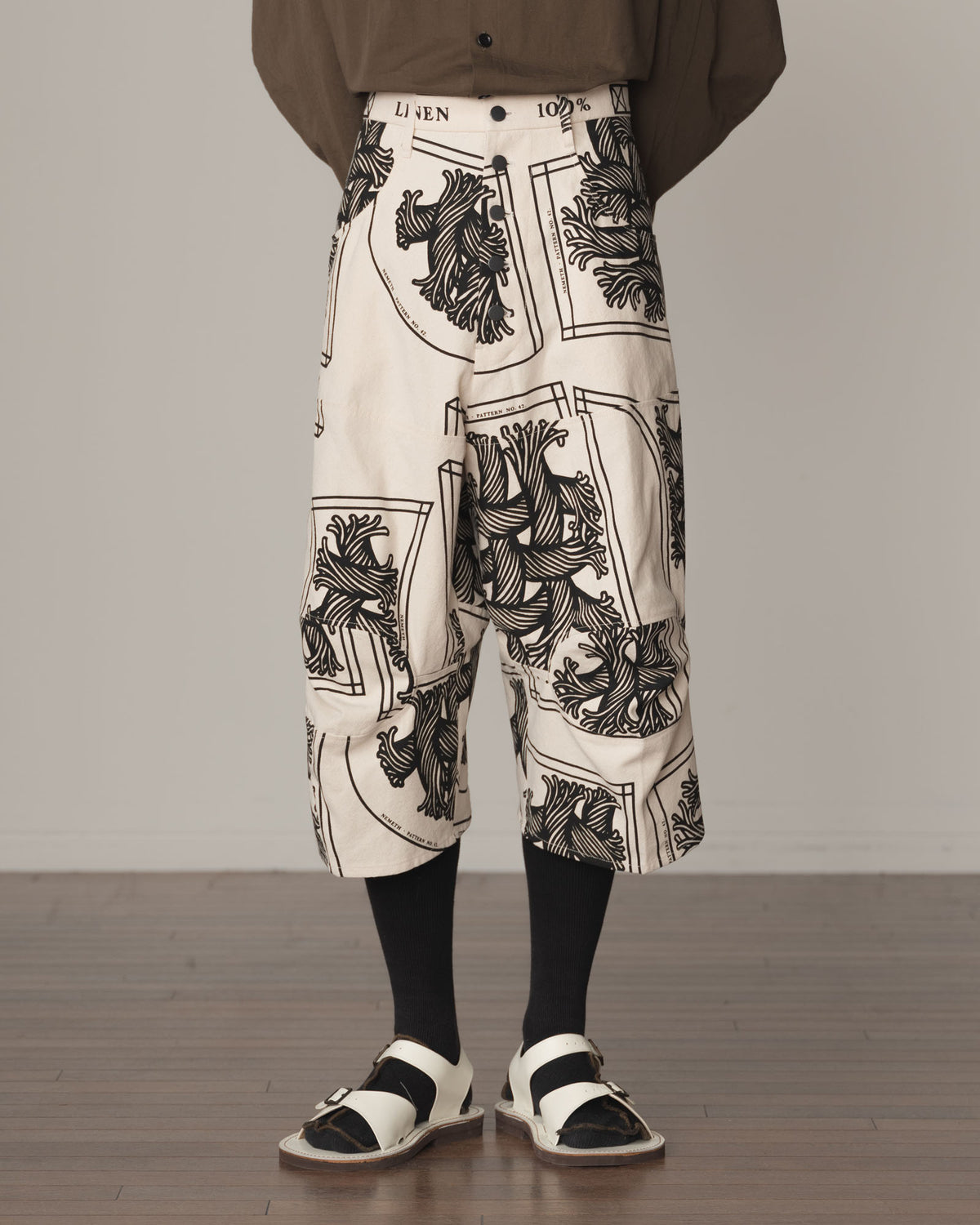 Trousers 103D- Cotton100% Oxford Print- Pattern Rope Print- Natural