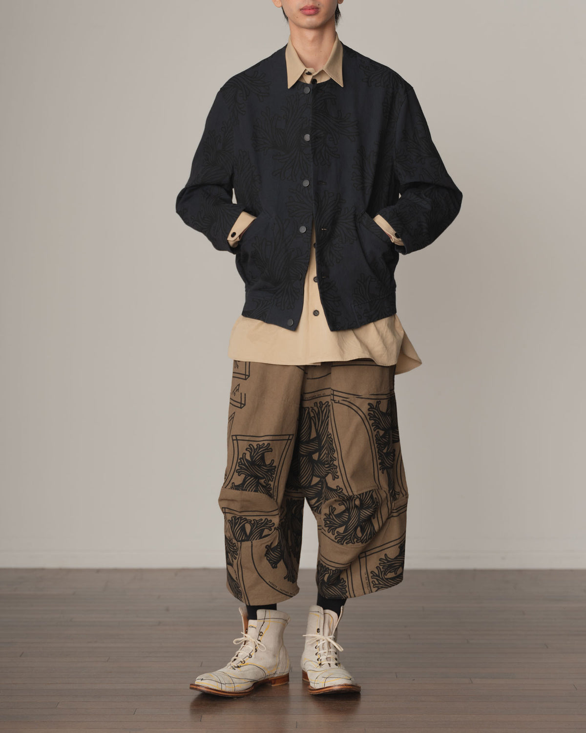 Jacket 37458B- Cotton100% Oxford Print- L Rope Print- Navy