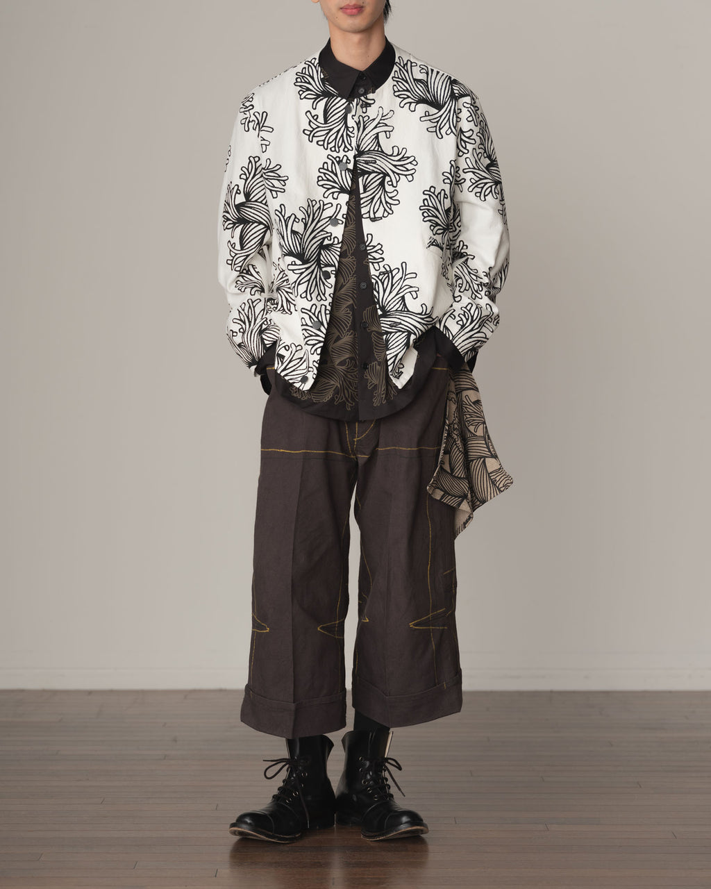 Jacket 37458B- Cotton100% Oxford Print- L Rope Print- Off White