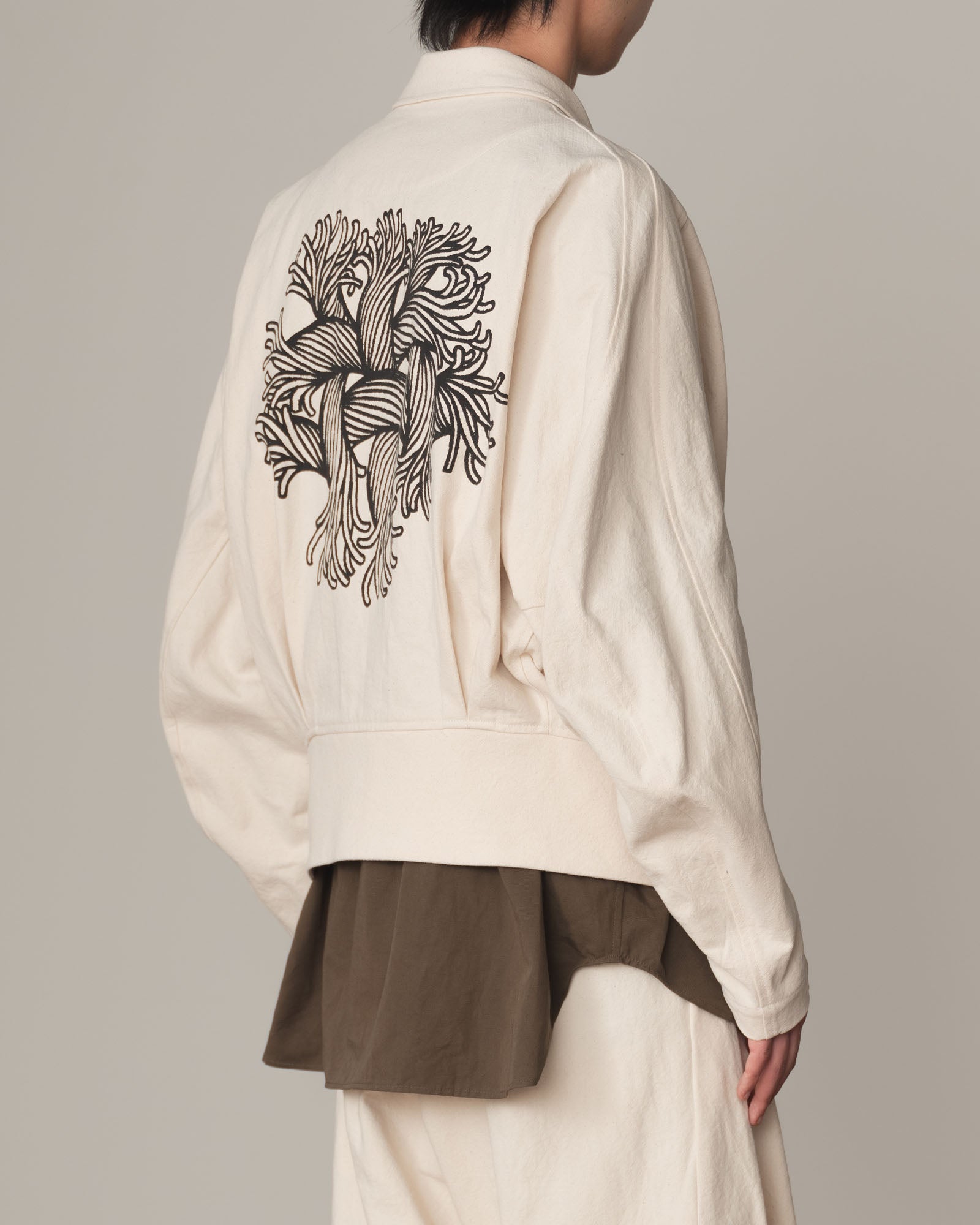 Jacket 191B- Cotton100% Oxford Print- Embroidery Rope Print- Natural