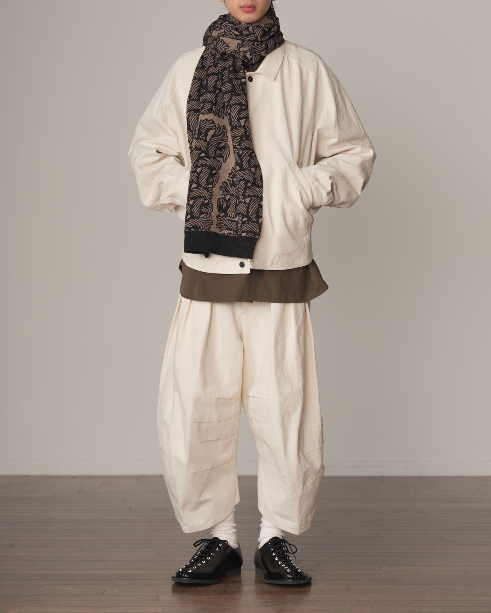 Knit Scarf- Wool100% Jacquard Knit- Isle Rope- Light Beige