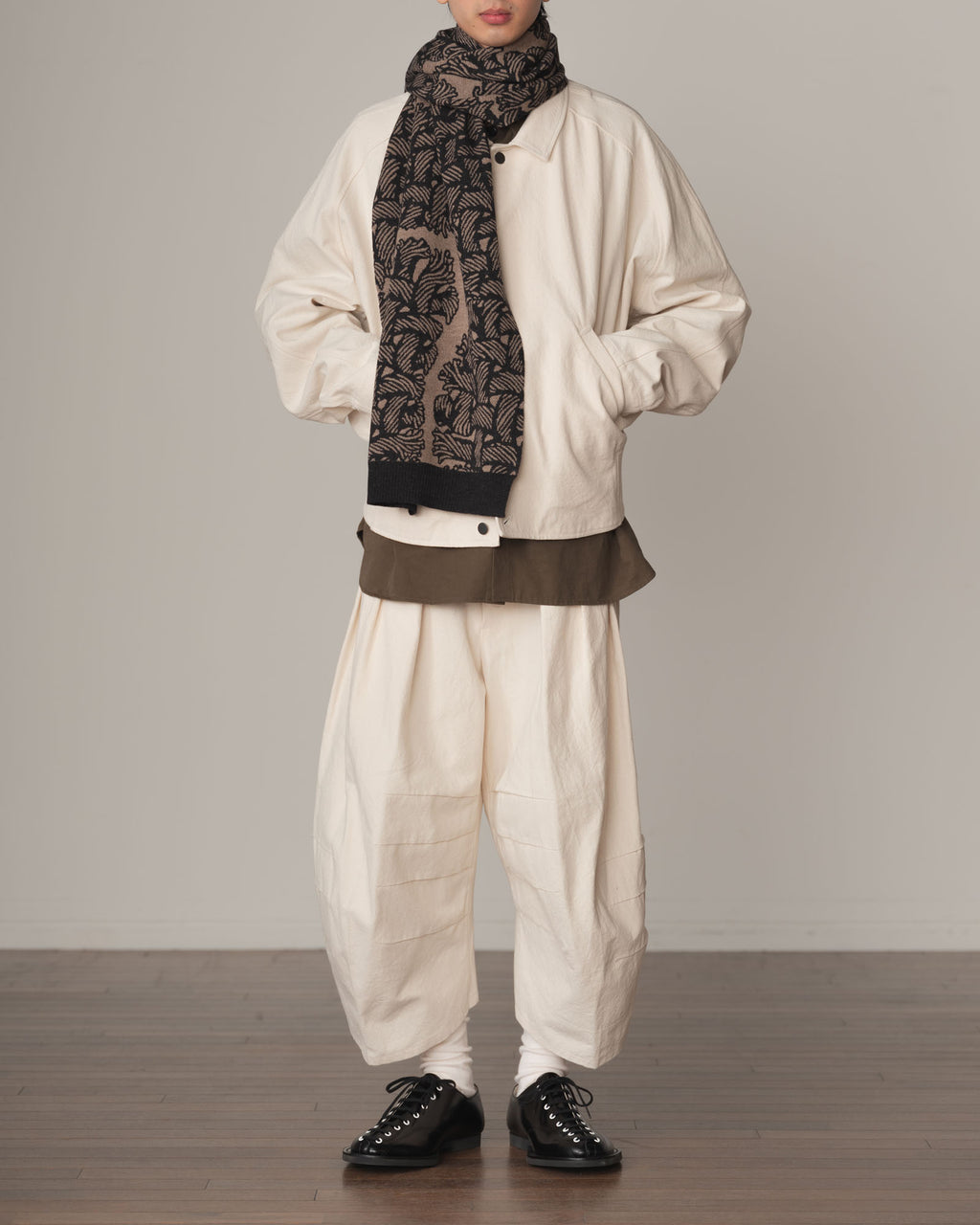 Knit Scarf- Wool100% Jacquard Knit- Isle Rope- Light Beige