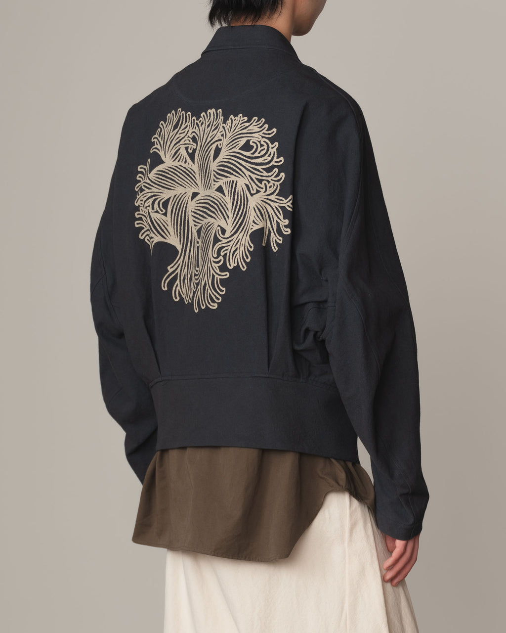 Jacket 191B- Cotton100% Oxford Print- Embroidery Rope Print- Navy