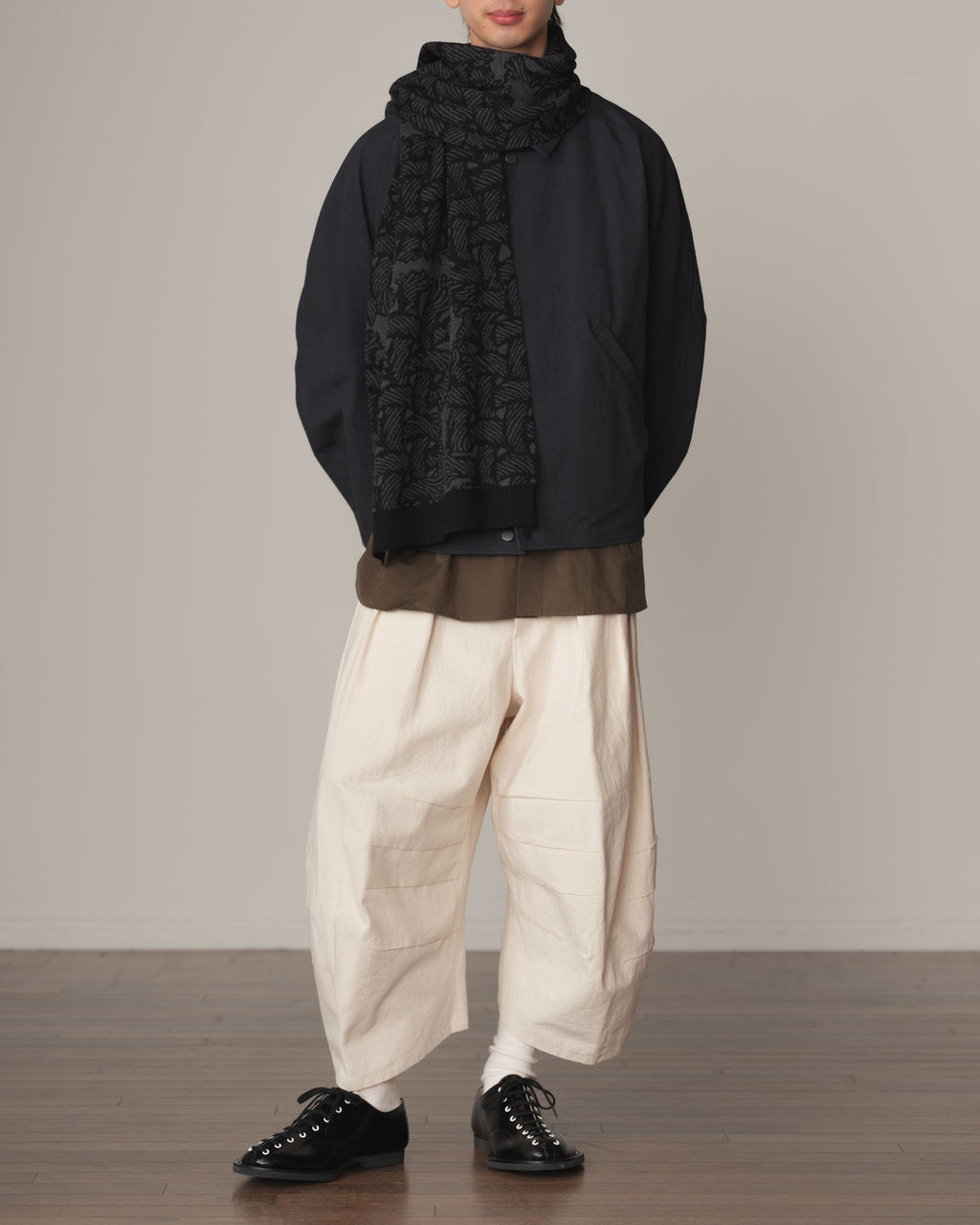 Jacket 191B- Cotton100% Oxford Print- Embroidery Rope Print- Navy