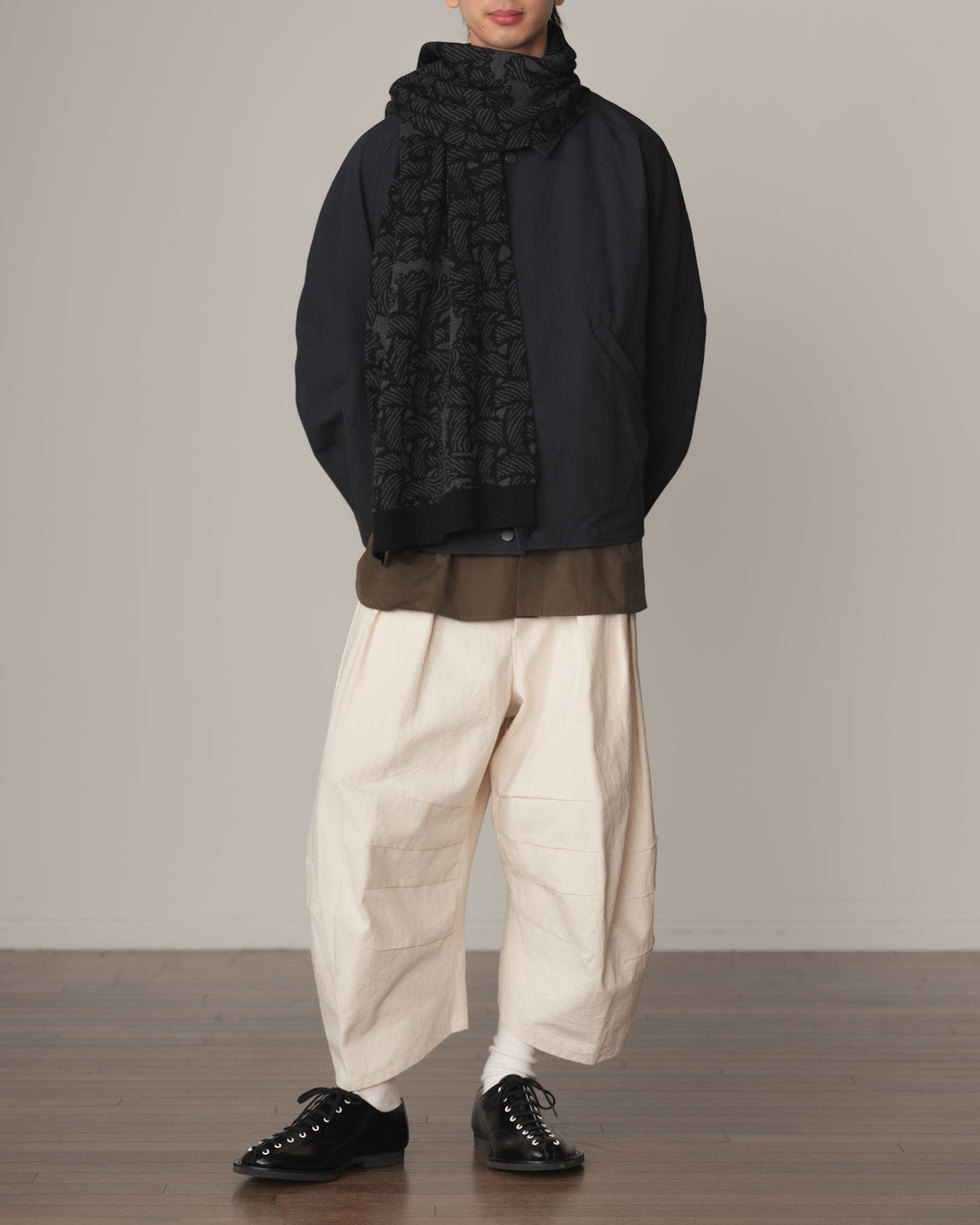 Knit Scarf- Wool100% Jacquard Knit- Isle Rope- Dark Grey