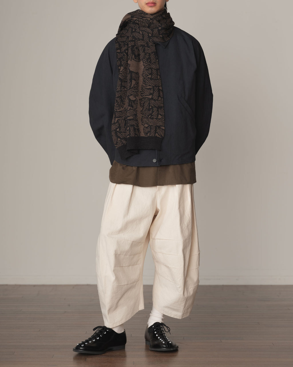 Knit Scarf- Wool100% Jacquard Knit- Isle Rope- Light Brown