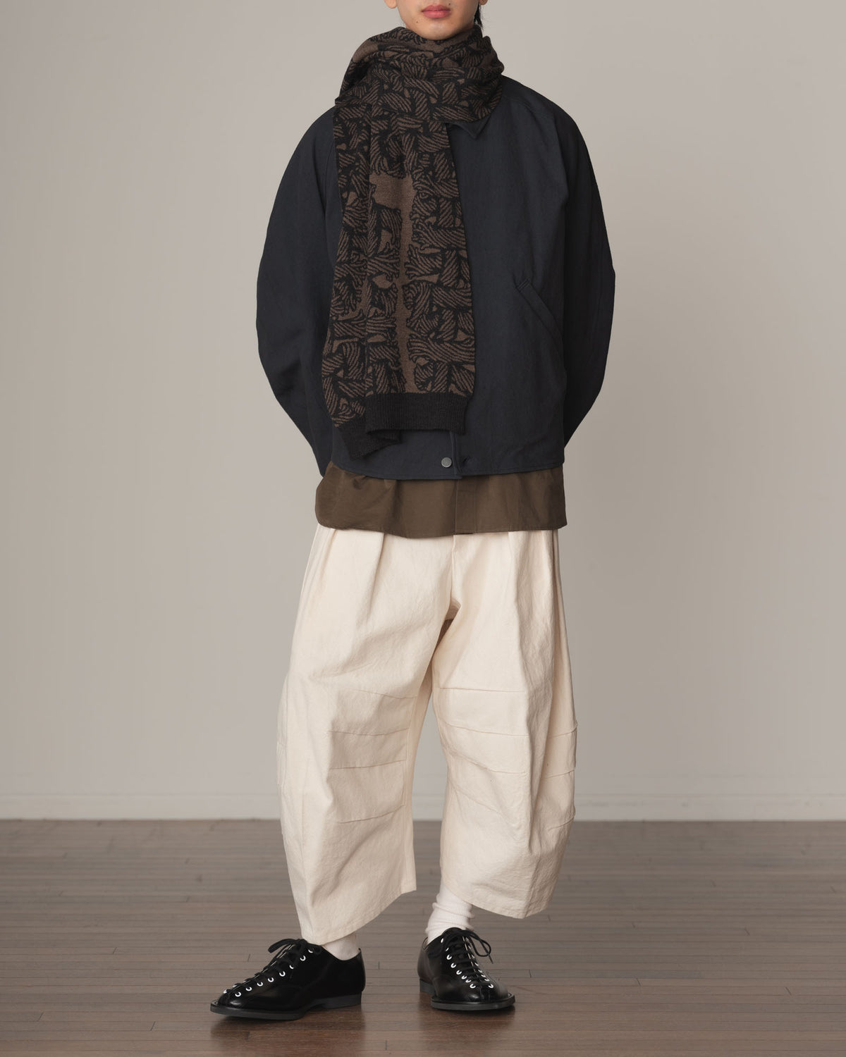 Knit Scarf- Wool100% Jacquard Knit- Isle Rope- Light Brown