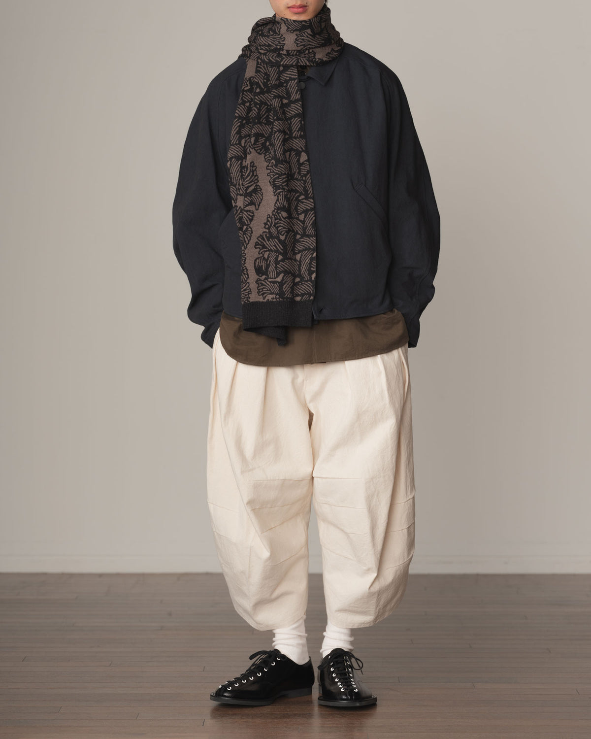 Knit Scarf- Wool100% Jacquard Knit- Isle Rope- Beige