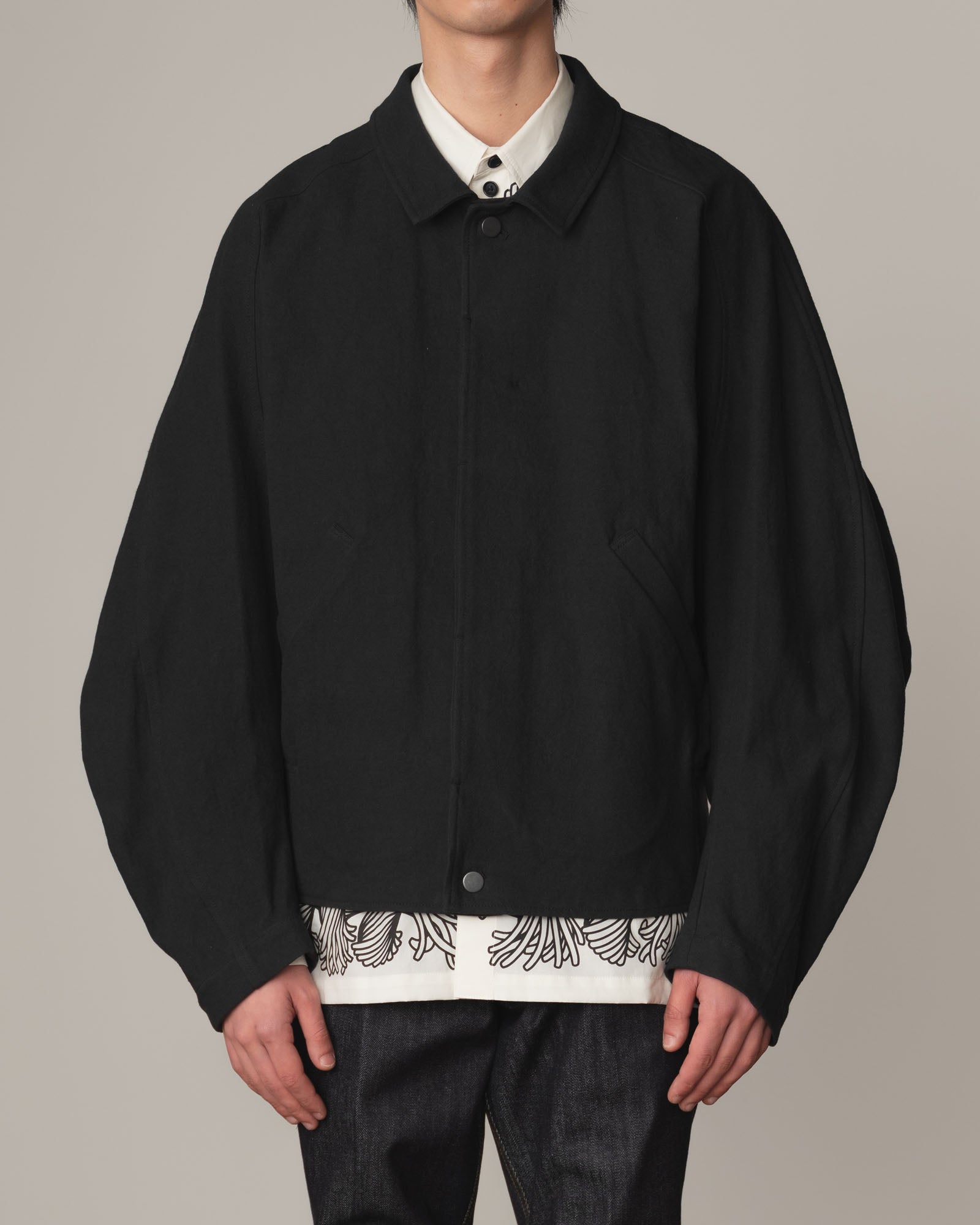 Jacket 191B- Cotton100% Oxford Print- Embroidery Rope Print- Black