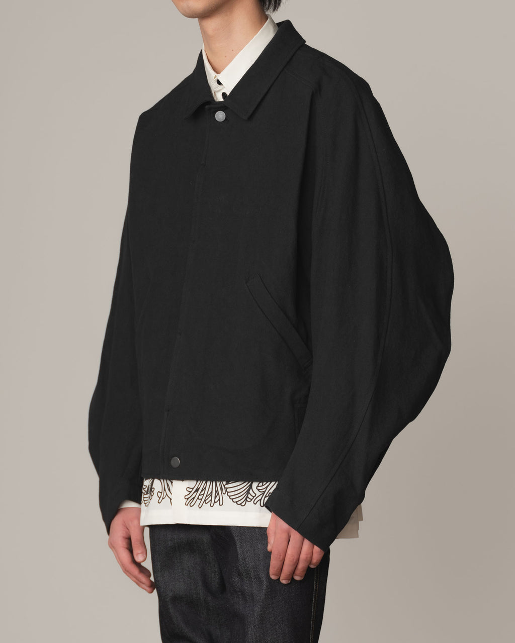 Jacket 191B- Cotton100% Oxford Print- Embroidery Rope Print- Black