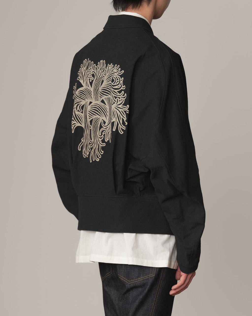 Jacket 191B- Cotton100% Oxford Print- Embroidery Rope Print- Black