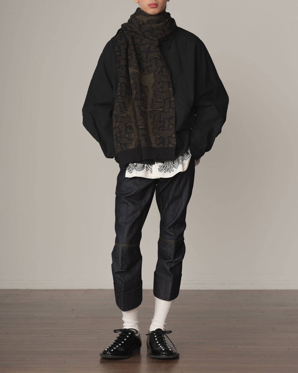 Knit Scarf- Wool100% Jacquard Knit- Isle Rope- Khaki