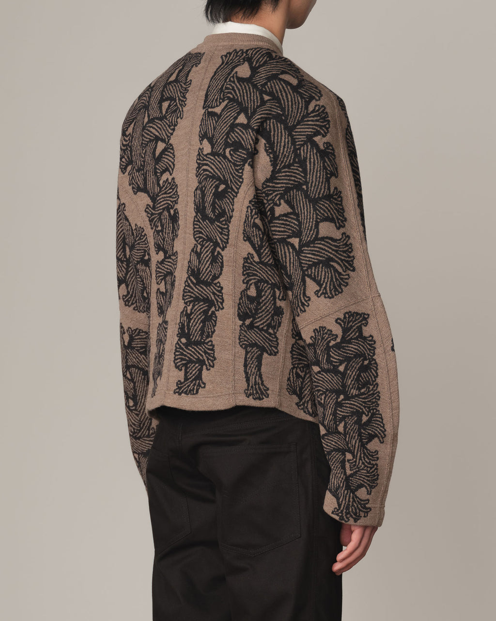Knit Cardigan 203K- Wool100% Jacquard Knit- 203K Rope- Light Beige