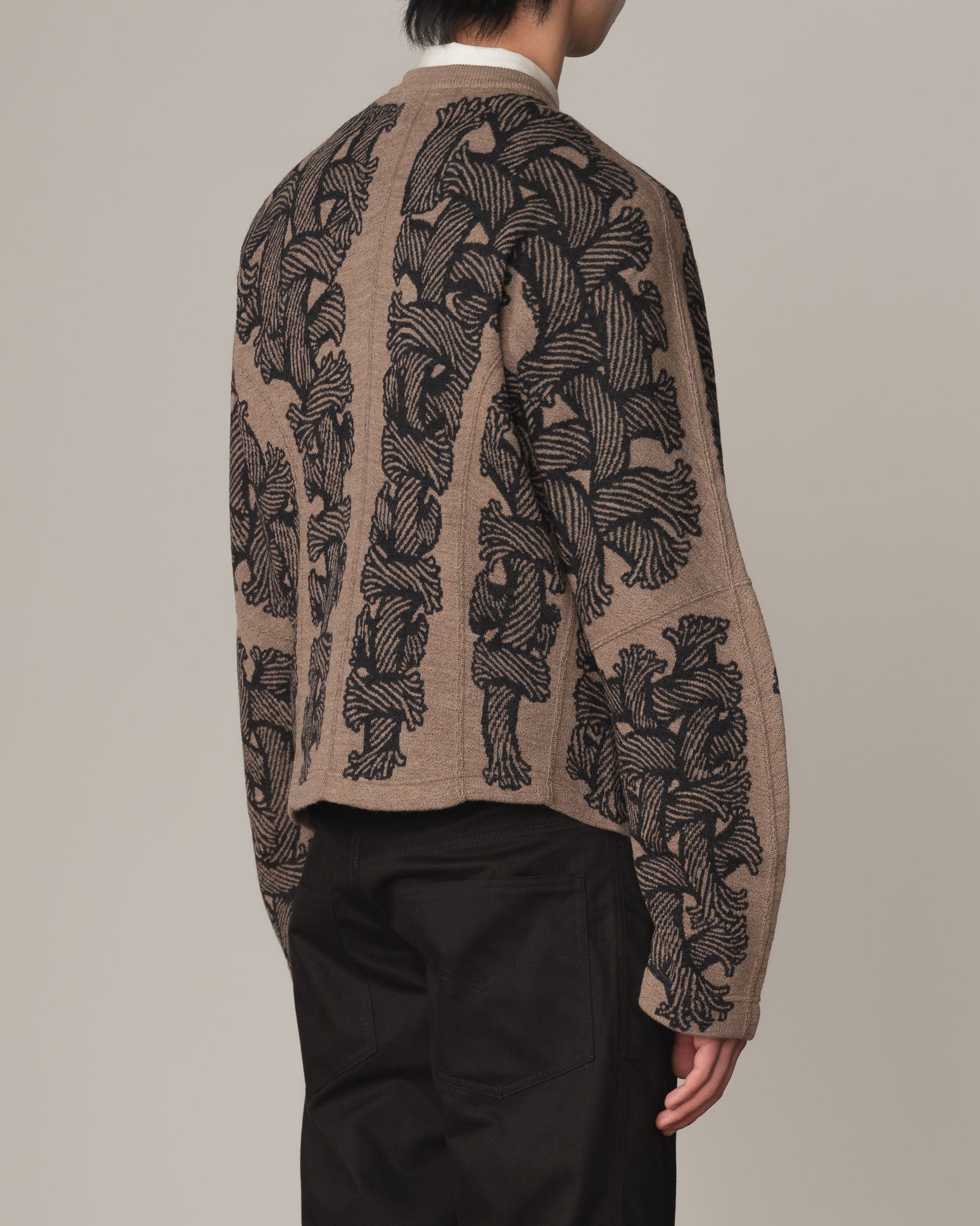 Knit Cardigan 203K- Wool100% Jacquard Knit- 203K Rope- Light Beige