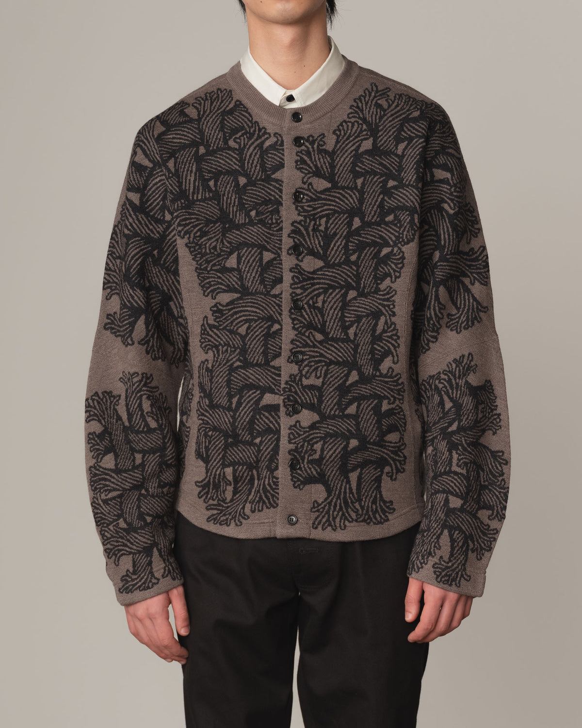 Knit Cardigan 203K- Wool100% Jacquard Knit- 203K Rope- Beige
