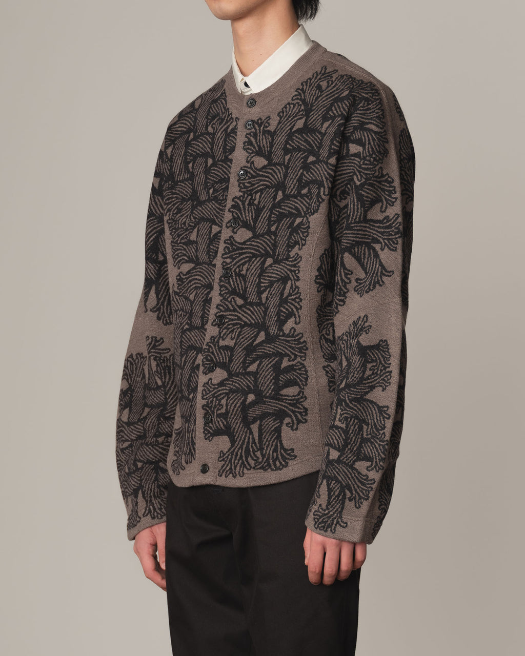 Knit Cardigan 203K- Wool100% Jacquard Knit- 203K Rope- Beige