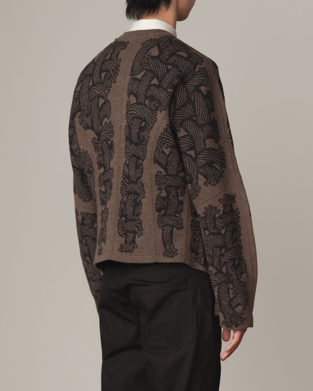 Knit Cardigan 203K- Wool100% Jacquard Knit- 203K Rope- Light Brown